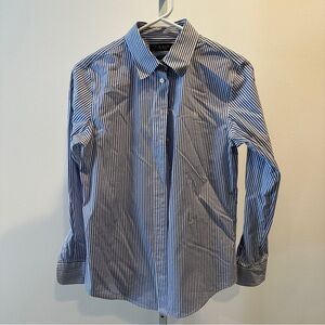 Lauren Ralph Lauren Navy and White Striped Dress Shirt Small
